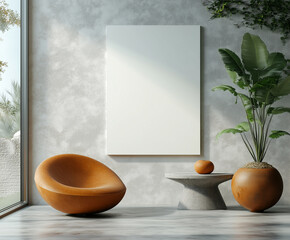 Modern interior design featuring minimalist decor with earthy tones and natural light