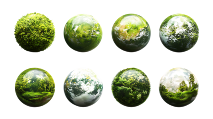 Pack Green Planet Set Against Transparent Background for Eco-Friendly Campaigns, Sustainability Branding, or Environmental Design Projects