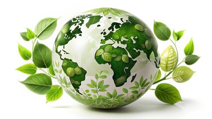 Green Earth Globe Surrounded by Fresh Leaves and Natural Elements