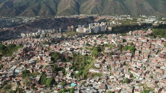 The petare neighborhood, miranda, venezuela, showing densely packed houses, aerial view