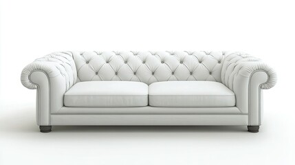 Fototapeta premium Modern white sofa with tufted design, perfect for stylish interior decor. Ideal for living room or contemporary spaces