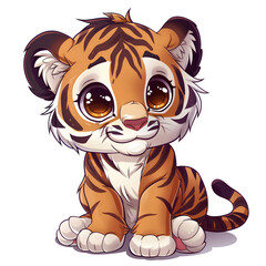 Adorable Cute Tiger Sitting with Big Sparkling Eyes

