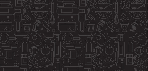 Seamless Pattern With food line art Background.