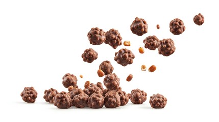Fototapeta premium Falling chocolate corn balls isolated on white