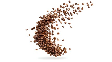 Flying whirl roasted coffee beans in the air