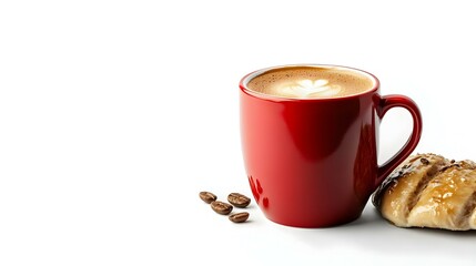 Fresh aromatic coffee in red mug isolated