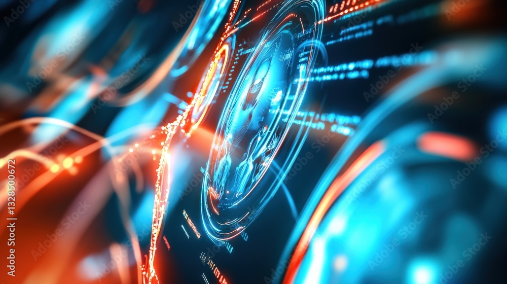 Poster dynamic digital interface futuristic technology visual art cyber environment close-up view innovatio