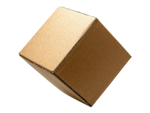 Brown cardboard box tilted on a white background