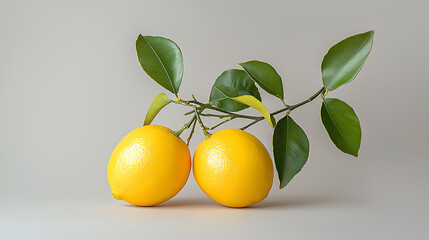 Harvesting fresh citrus two vibrant lemons on a branch natural setting food photography close-up refreshing appeal