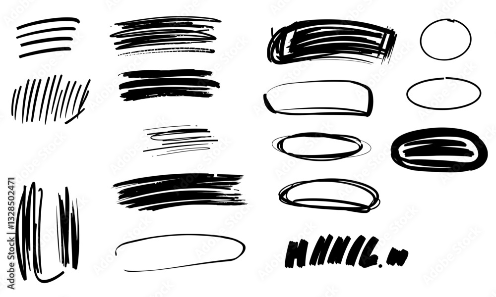 Poster hand drawn brush strokes and shapes in various styles, perfect for design projects and artistic expr