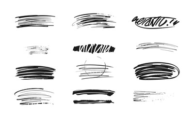Hand drawn brush strokes in various styles and thicknesses, perfect for design projects and artistic expressions. These versatile elements can enhance any creative work