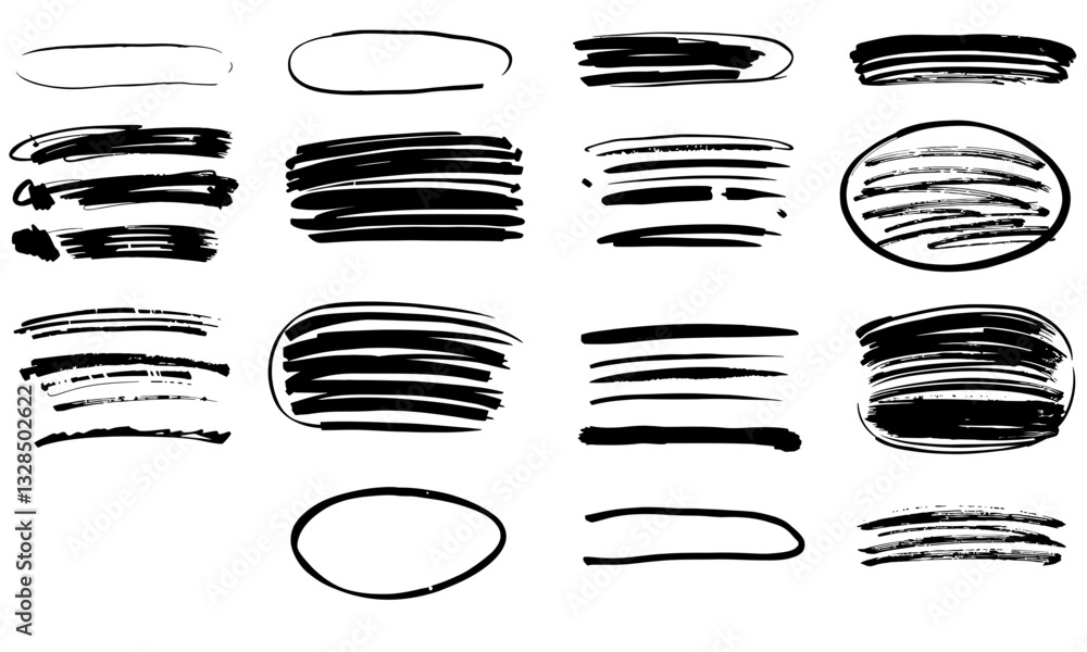 Poster hand drawn brush strokes in various shapes and sizes, perfect for design projects and artistic expre