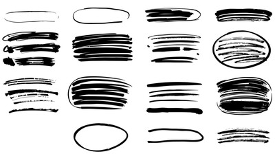Hand drawn brush strokes in various shapes and sizes, perfect for design projects and artistic expressions. These versatile elements add unique touch to any creative work
