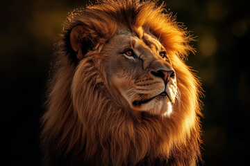 Fototapeta premium Lion portrait in early morning sunlight