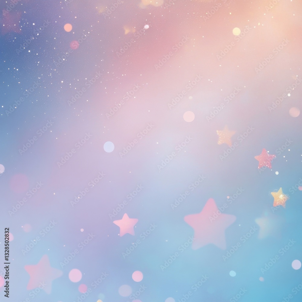 Poster ethereal dreamscape soft pastel gradient with bokeh and star motifs, abstract background for creativ