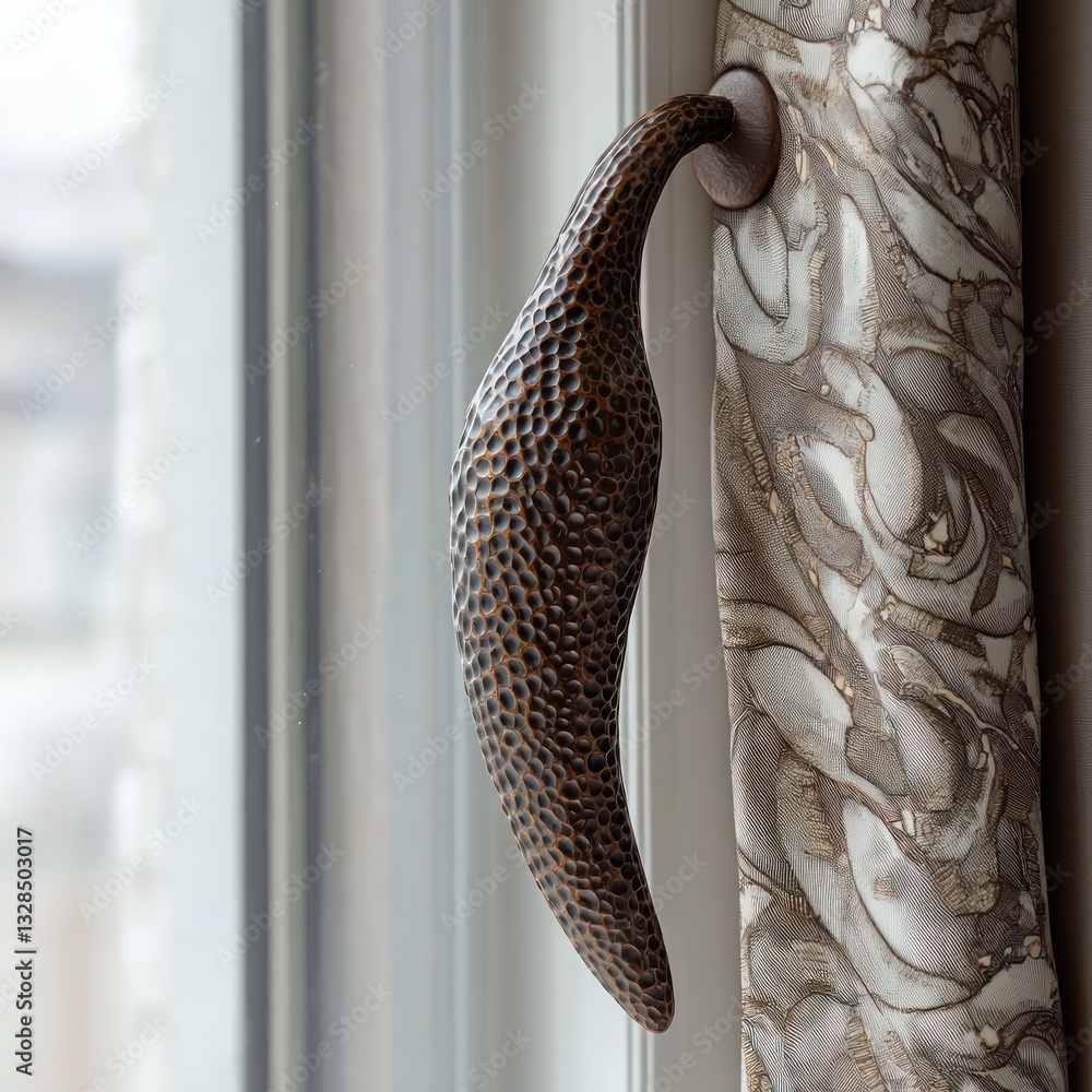 Poster elegant guar bean pod curtain tieback mockup in a unique design displayed on a window.