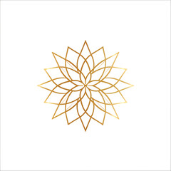 Elegant Golden Floral Mandala with Eight Petals on White Background

