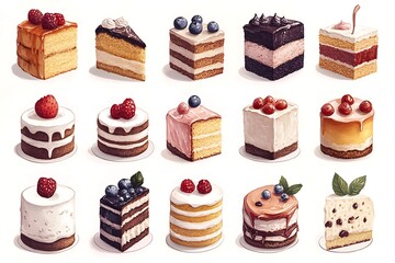 Delicious Variety of Cakes and Desserts Sweet Treats Digital Art Illustration