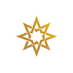 Golden Interwoven Pentagram Symbol on White Background

