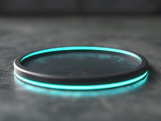 Sleek, circular, glowing platform on a dark surface