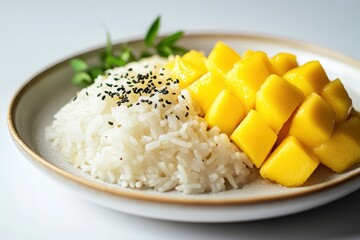 Delicious tropical food served on a simple white ceramic plate