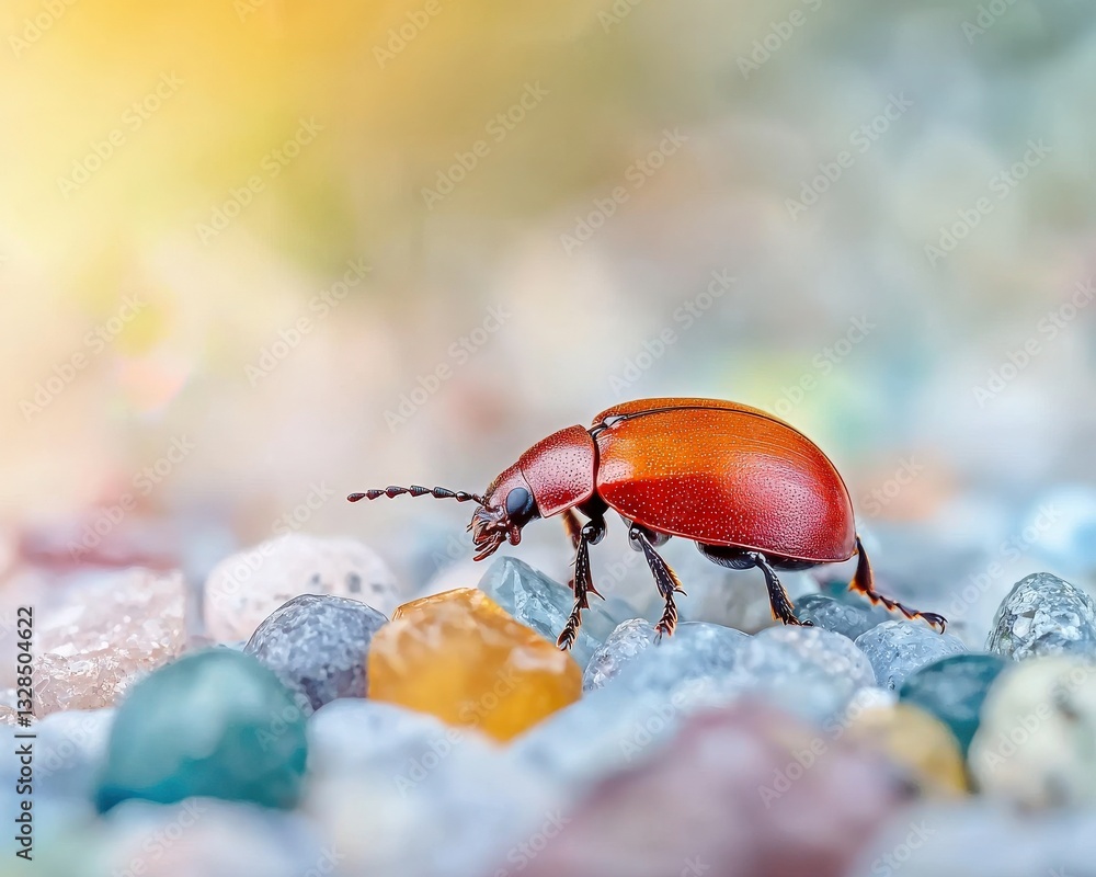 Poster a single beetle crawling along a path of tiny gemstones.