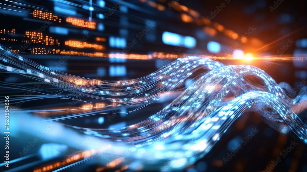 Poster dynamic data flow visualization digital space graphic illustration futuristic environment abstract v