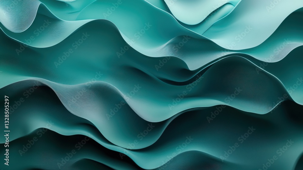 Poster abstract teal wave pattern background - smooth flowing silk fabric texture.