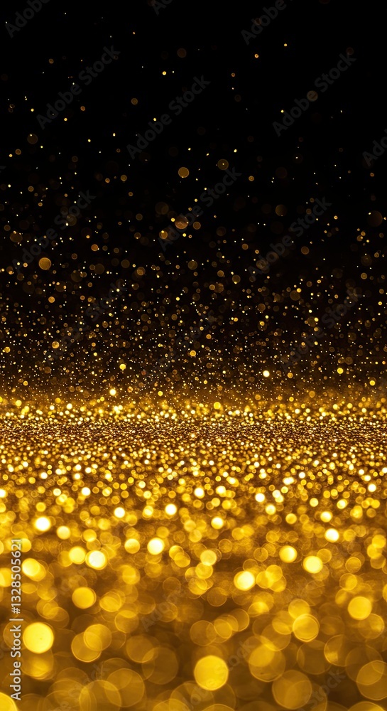 Poster glittering gold abstract background with glowing sparkles and bokeh effect
