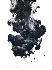Dark swirling ink creating an abstract shape against a transparent background, cut out, PNG 3D Digital Art.