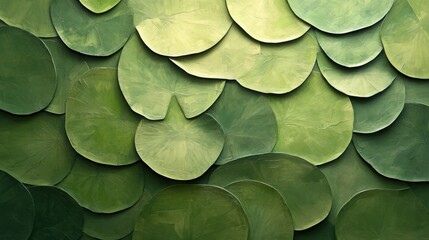 Fototapeta premium Abstract Oil Painting of Lily Pads in Shades of Green - Botanical Art Texture.