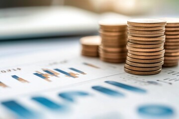 coins and graph chart on the table