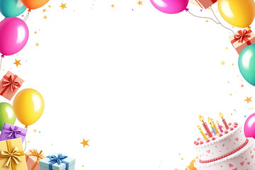 birthday card with balloons and presents on a table