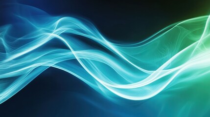 Naklejka premium Abstract Blue and Green Wavy Light Trails on Dark Background Energetic Flow and Modern Design.