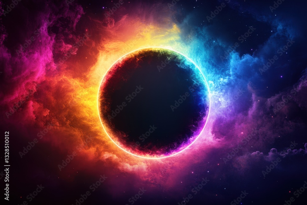 Aufkleber ethereal planet with glowing aura surrounded by colorful nebula and stars in deep space