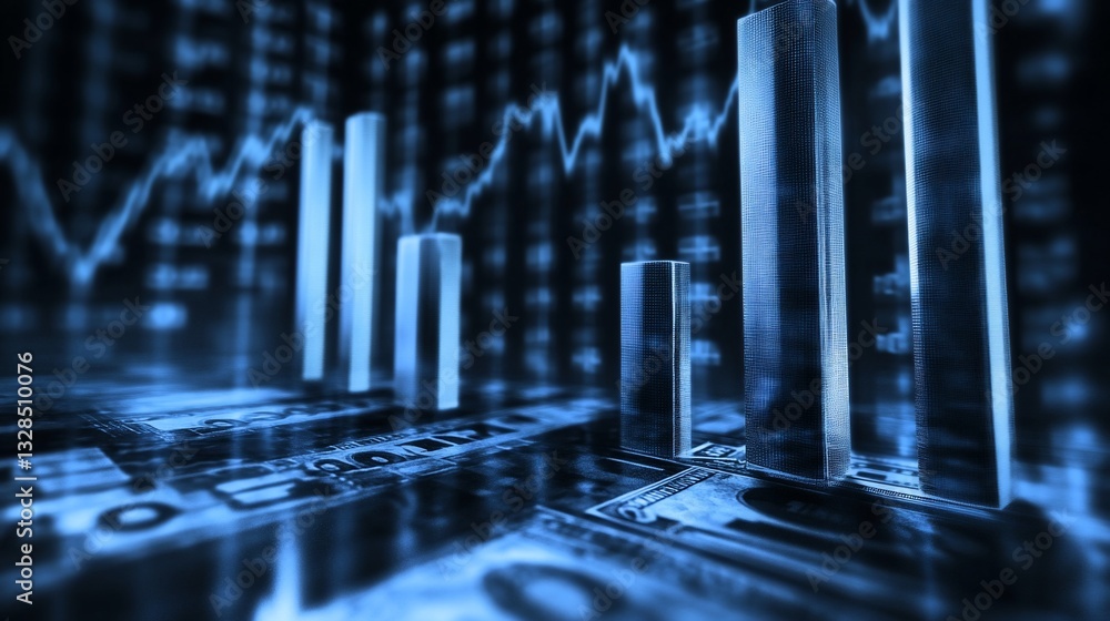 Poster abstract financial chart with money, graph, and bar graph data display