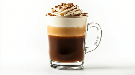 Inviting cup of coffee adorned with whipped cream captured in realistic style perfectly isolated for a delicious appeal