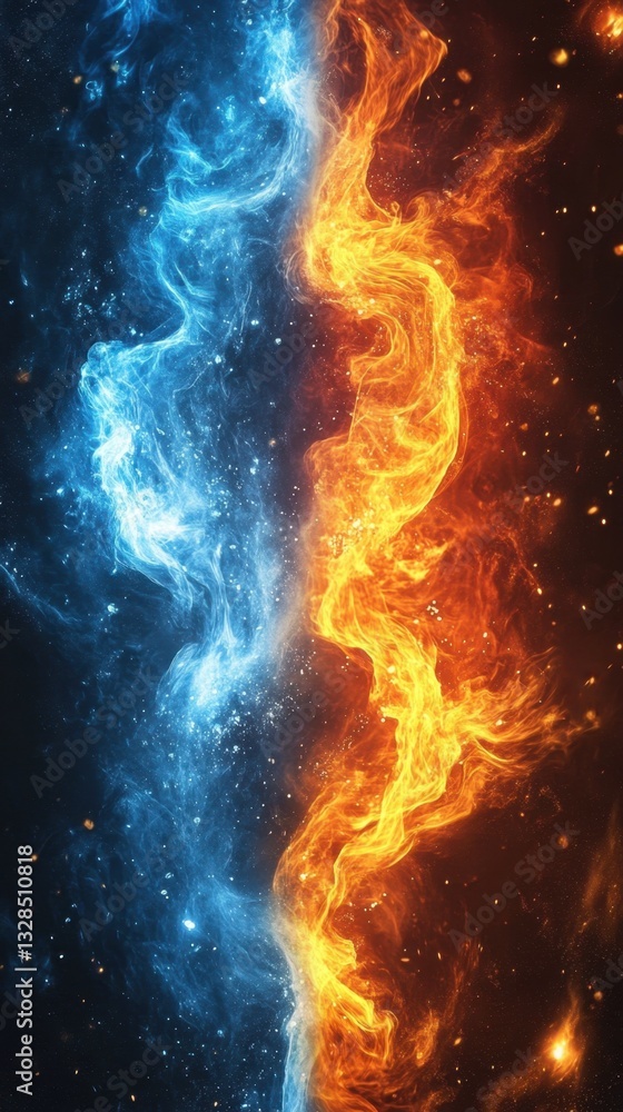 Poster dynamic abstract background of fire and ice a striking visual representation of opposites.