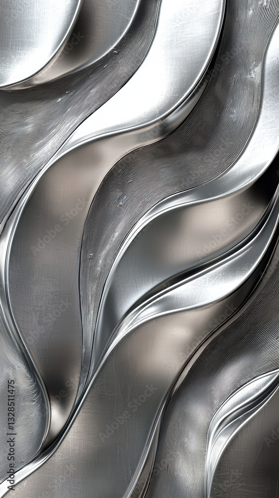 Poster elegant metallic flow: a close-up shot of sleek, undulating metallic forms, expertly crafted to crea
