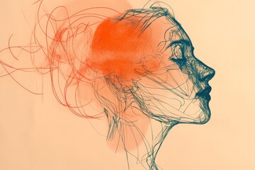 Woman's Face is Made of Black Markers with Hand-Drawn Elements on a Beige Paper Background
