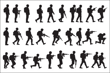 Military Soldier Silhouette Vector Set
