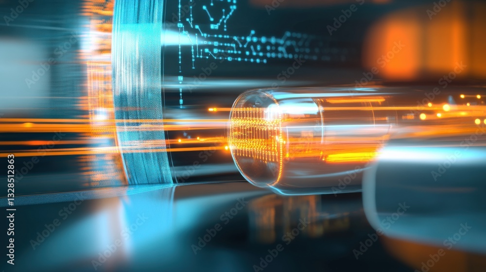 Poster dynamic technological innovation modern laboratory digital art high-tech environment close-up view c