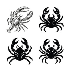 tribal tattoo set Crab silhouette. Isolated crab on white background
