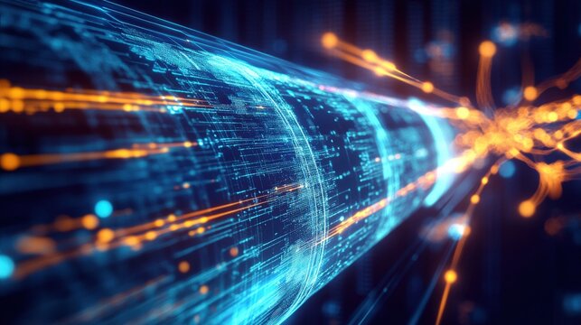 Dynamic data flow visualization digital realm abstract graphics futuristic environment close-up view conceptual technology