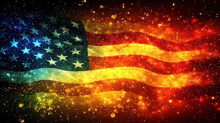 Cosmic American Flag, Galaxy Background, Patriotic Design