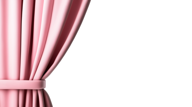 A pink theatre curtain mock up isolated on white background, transparent, png. 