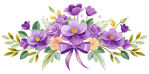 Fototapeta premium Watercolor Purple Flowers Border | Premium vector