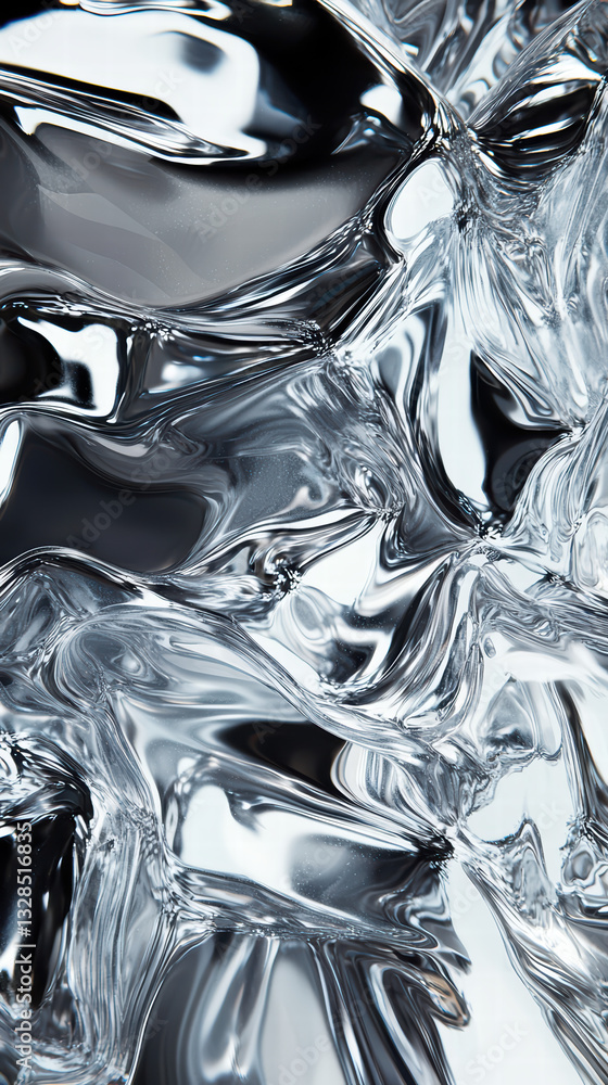 Poster silver abstract: a close-up, artistic view presents an array of rippling, metallic silver, creating 