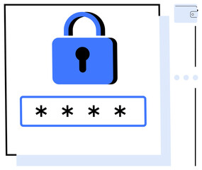 Blue padlock above password field represents cybersecurity, privacy, and protection. Ideal for online safety, encryption, password strength, user authentication, data security, digital privacy