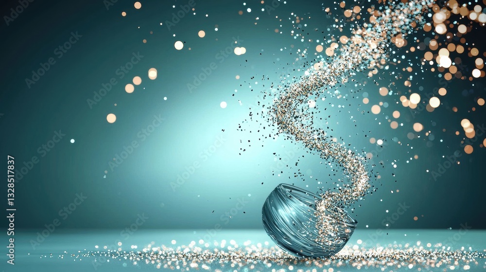 Poster particle effects in motion a cloud of shimmering particles slowly dissipating into the air, creating